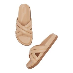 Covet Sol Crisscross Slide Sandal Nude Minimalist Comfort Flat US 7.5-8 NWOB